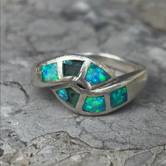 Silver Ring Opal Inlay - Picture 3 of 5